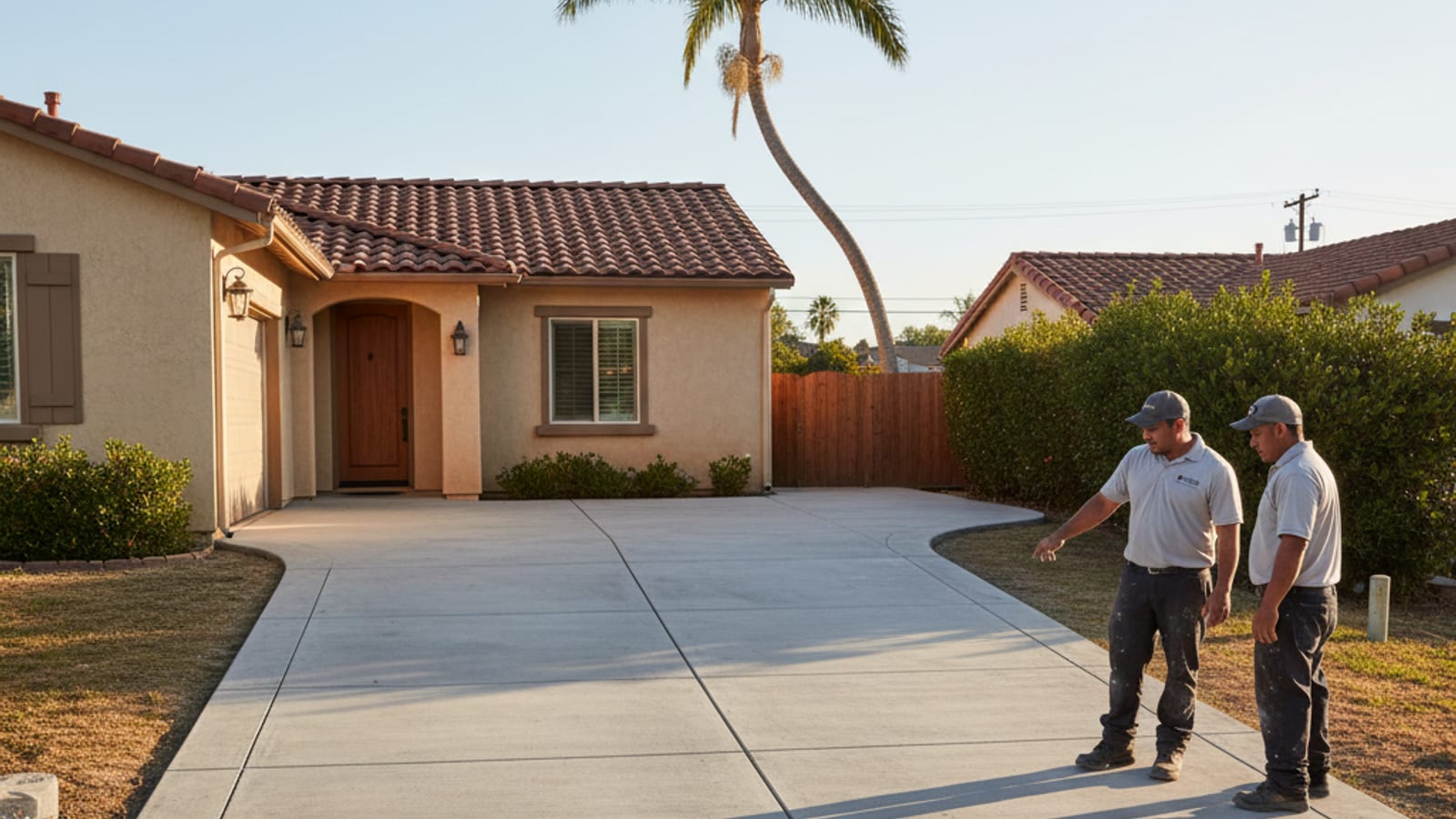 Freshly poured concrete driveway with broom finish at a San Diego home
