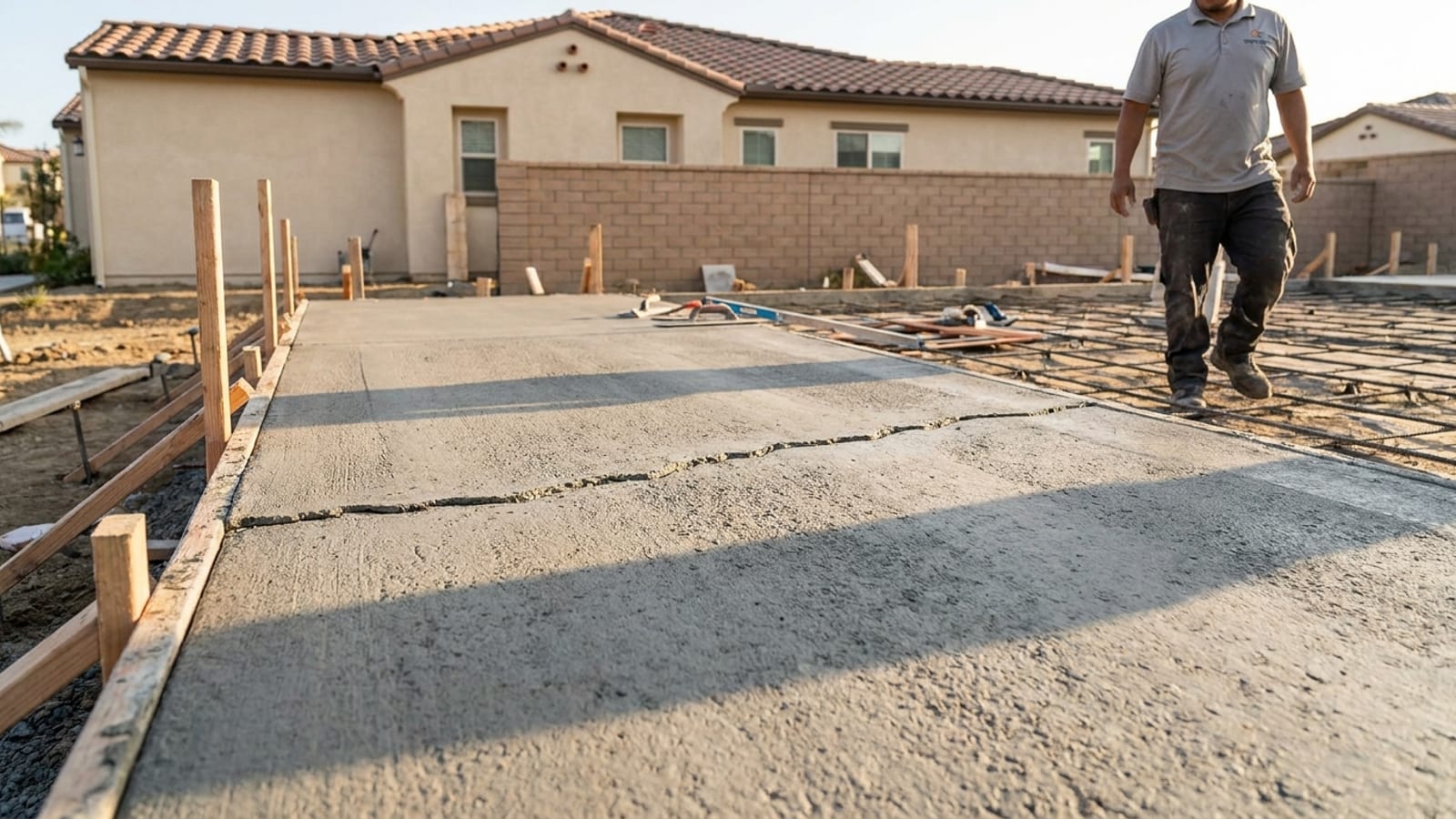 Close view of a cracked concrete slab at a San Diego property