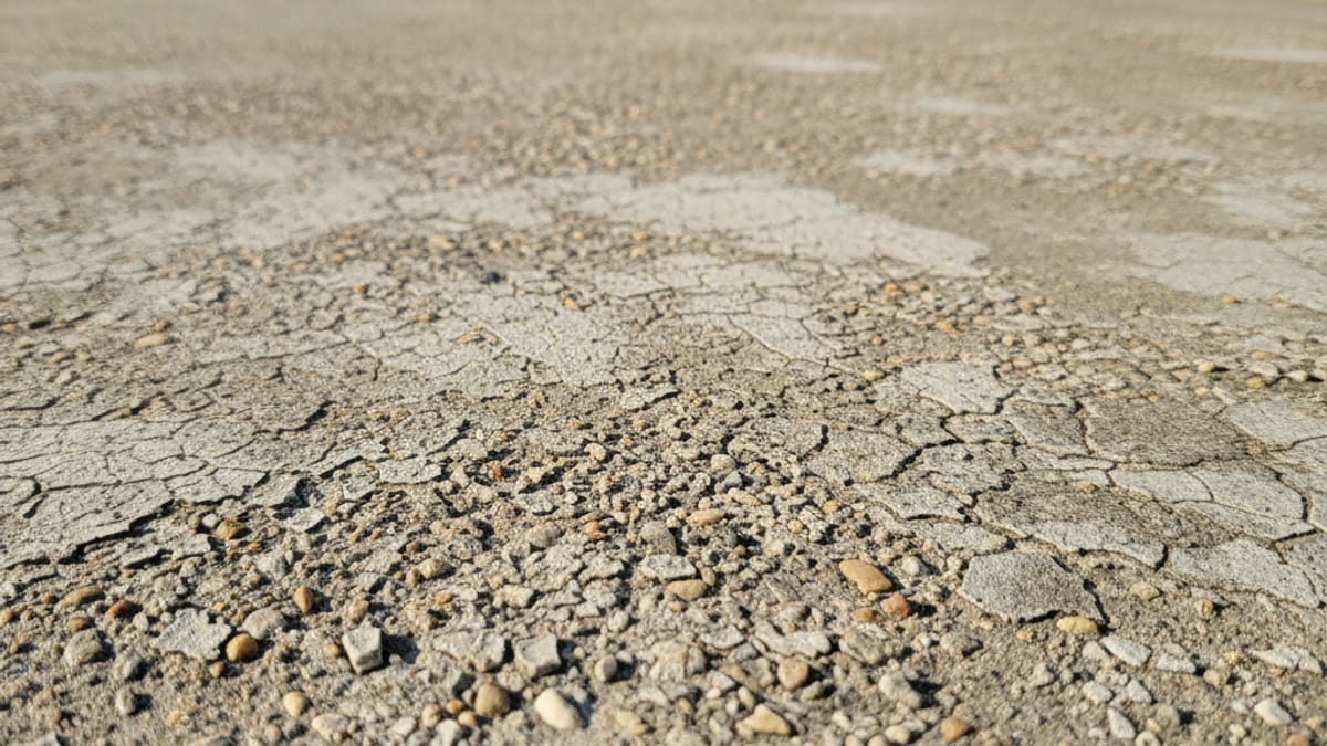 Close-up of a poorly finished concrete slab with surface defects in San Diego