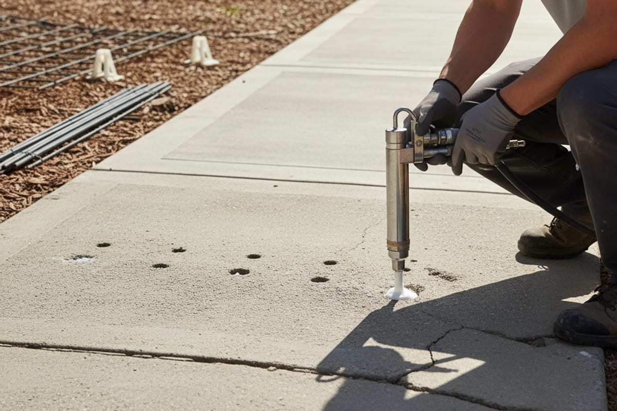 Polyurethane concrete leveling injection on a sunken slab in San Diego