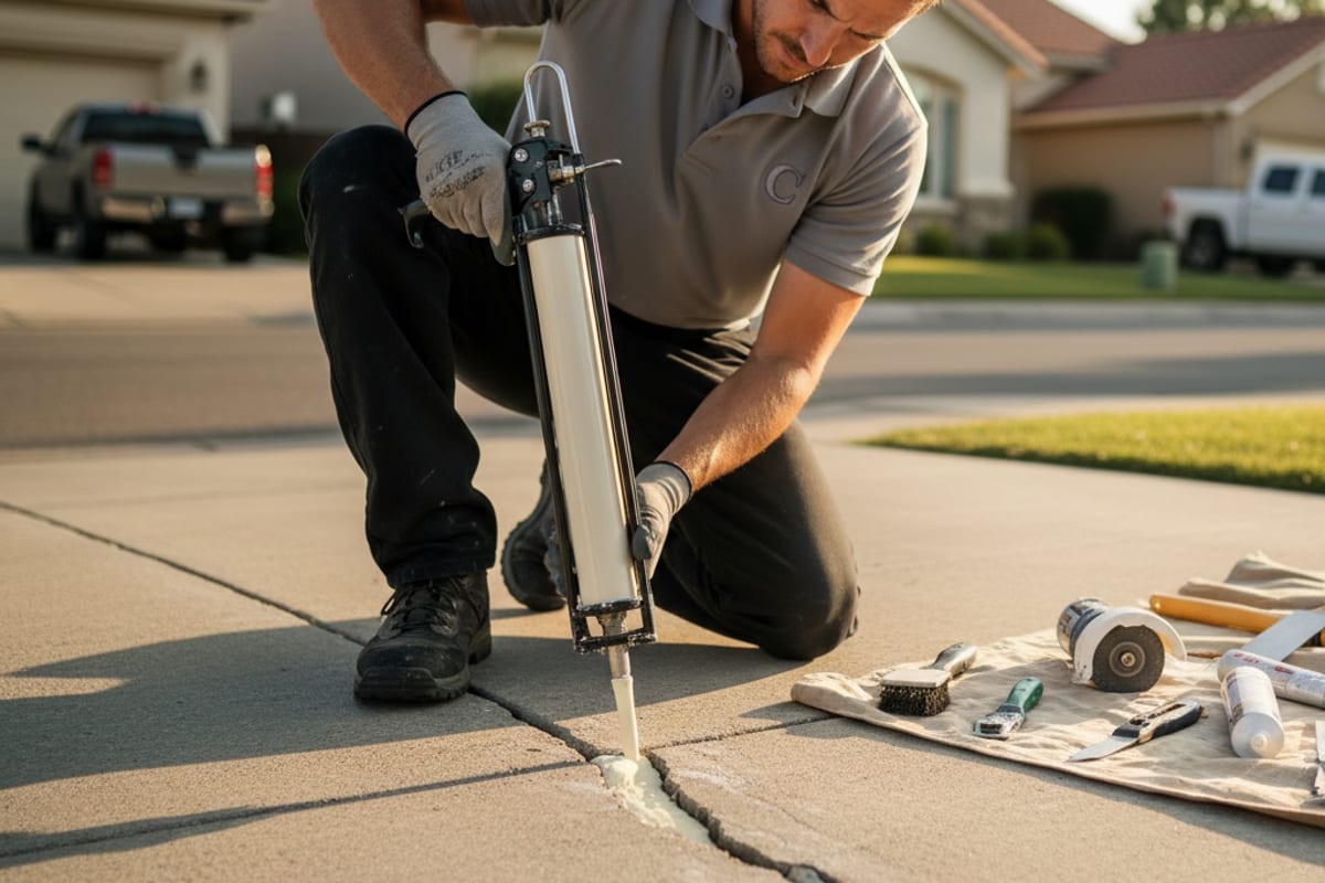 Concrete repair with epoxy injection on a cracked driveway in San Diego